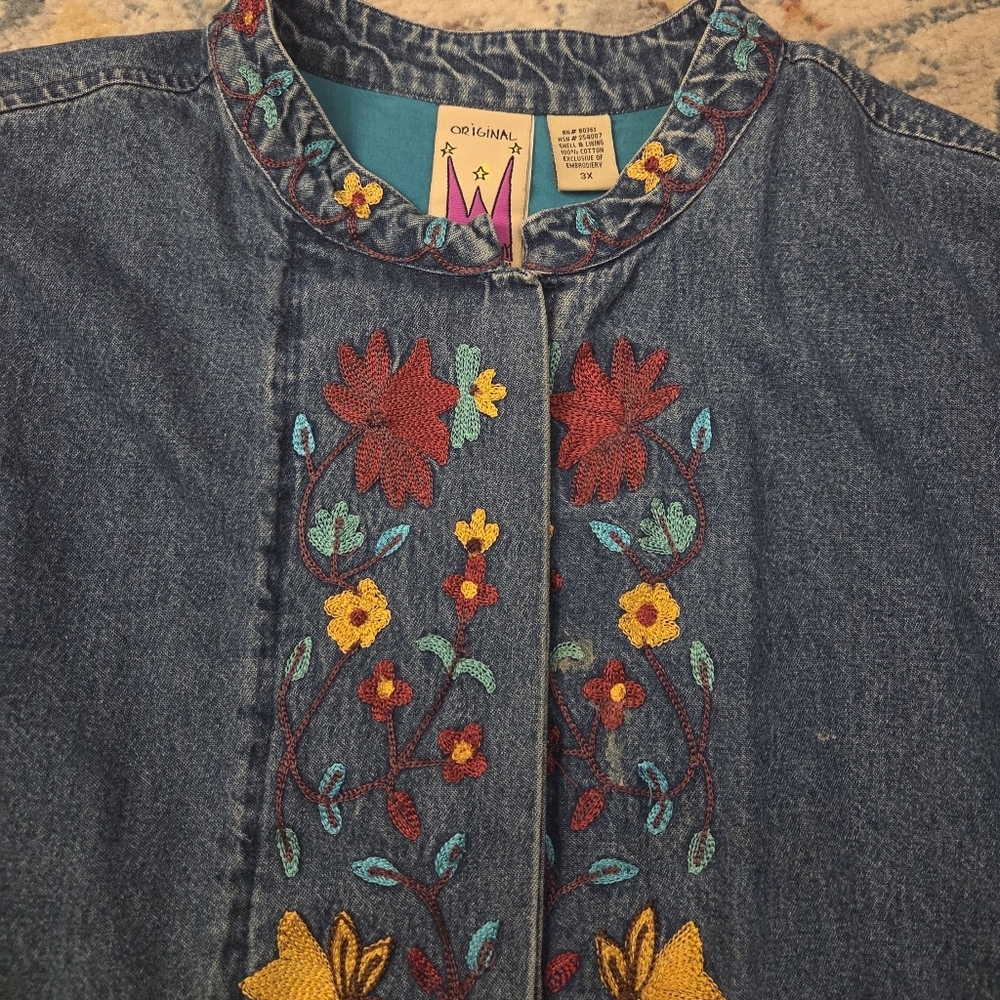 Vintage Original Anthony Denim Embroidered Button Down Jacket Women's 3X Cottage - Picture 4 of 11